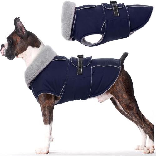 Lelepet Warm Dog Coat Waterproof Dog Jacket for Large Dogs Reflective Fleece Vest with Adjustable Buckle Hook & Loop Windproof Cold Weather Coats for Small Medium Large Dogs, Navy Blue, M