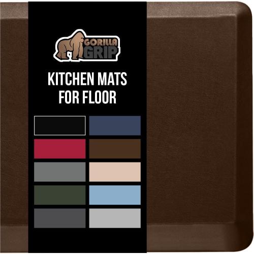 GORILLA GRIP Comfortable Cushioned Kitchen Mats for Floor, 3/4 Inch Thick Ergonomic Standing Desk Anti Fatigue Mat, Waterproof and Stain Resistant Pebbled Top, Supportive Padded Foam Rug, 58x20, Brown