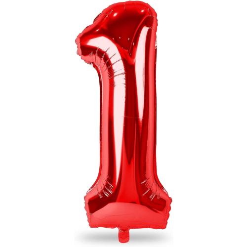 Red Number 1 Balloons, 40 Inch Large Foil Number Balloons Set 0-9 for Women, Self Inflating Digital 1 Helium Balloon for Girls Boys 1st Age Birthday Anniversary Party Decorations Photo Shoot Supplies