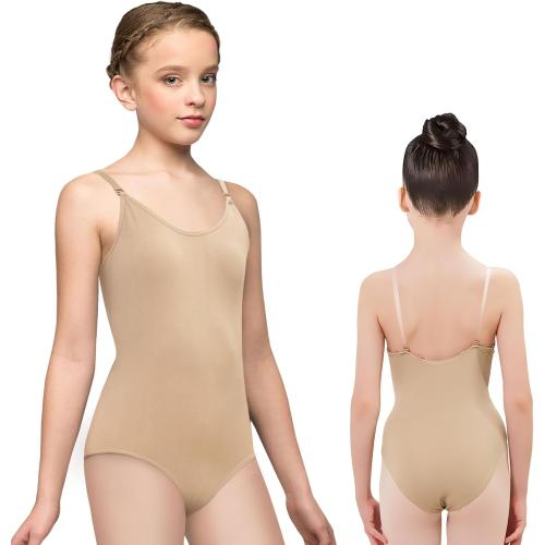 Girls Nude Leotard Seamless Camisole Leotards Undergarment for Ballet Dance Gymnastics with Adjustable Clear Straps