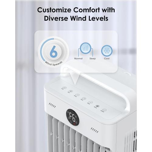 Swamp Cooler, 3-IN-1 Evaporative Air Cooler with Display & Remote, Windowless Portable Air Conditioners with Ice Cooling, 12H Timer, 6 Speeds, 60° Oscillation, Air Cooler Fan for Home Office