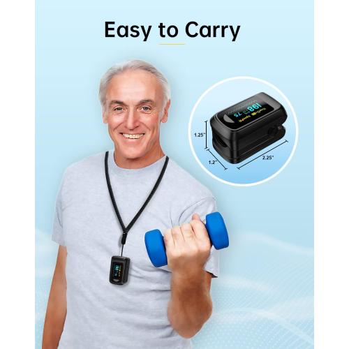 Fingertip Pulse Oximeter Blood Oxygen Monitor Pulse Ox, Heart Rate and Fast Spo2 Reading Oxygen Meter with OLED Screen Included Batteries and Lanyard
