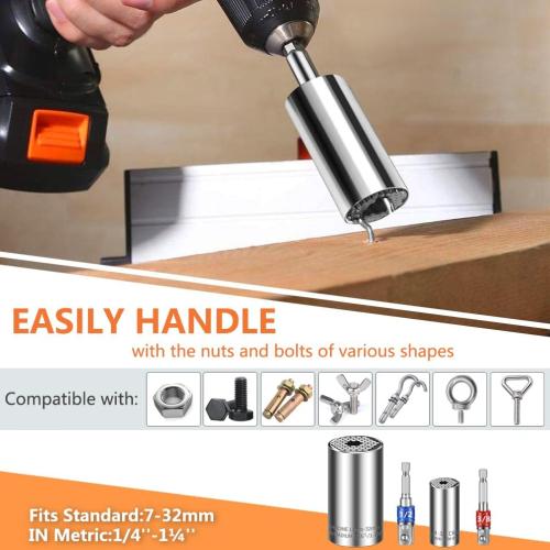 Universal Socket Set (7-19mm 11-32mm) Super Socket For Unscrew Any Bolt Tools with 3/8 1/2 Power Drill Adapters Super Sockets Multi-function Tool Gift for Dad, Husband and Men 4PCS