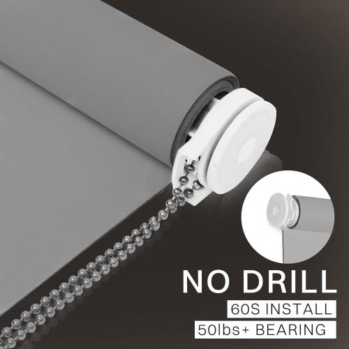 No Drill No Tools 100% Blackout Roller Shade | UV Protection | Easy-Care Fabric | Roller Blind for Windows & Doors | Pull Down Window Shade - Grey (44.5 W x 75 H)