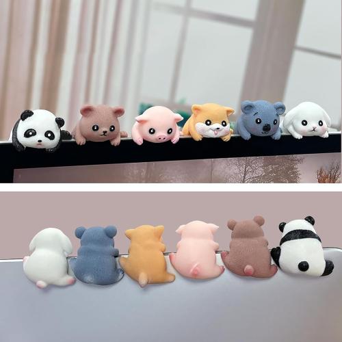 6Pcs Creative 3D Craft Figurine Computer Monitor Decor,Car Central Control Screen and TV Decorations,Personalized Animal Collectible Figurines Mascot Resin Crafts for Home Office Decoration