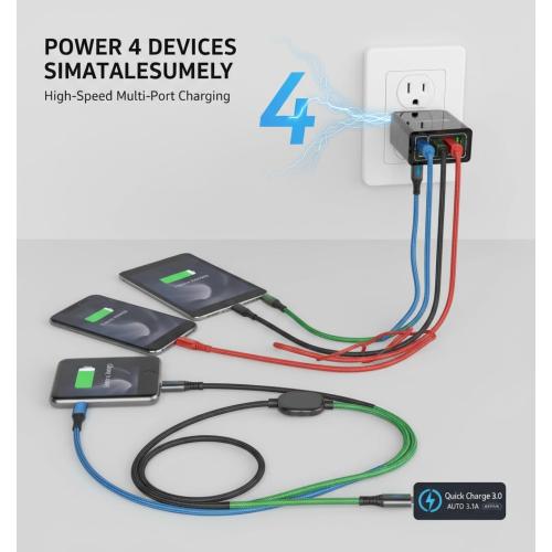 Phone Charger, 4-Port Wall with Intelligent Temperature Control, Intelligent Temperature Charging Universal Compatibility, Portable Charger, Fast Charging Block (Black*2pcs)