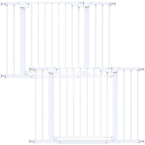 Cumbor 2 Pack 30-46 Baby Gate for Stairs, Auto Close Dog Gate Indoor White | Easy Install Pressure Mounted Pet Gate for Doorways, Dual Lock & Easy Walk Thru Gate for Kids and Pets, 30.5Tall Safety Gate