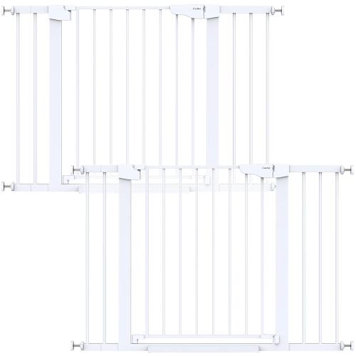 Cumbor 2 Pack 29.7-46 Baby Gate for Stairs, Mom's Choice Awards Winner-Auto Close Dog Gate for doorways, Easy Install Pressure Mounted Pet Gates indoor, Easy Walk Thru Wide Safety Gate for Dog, White