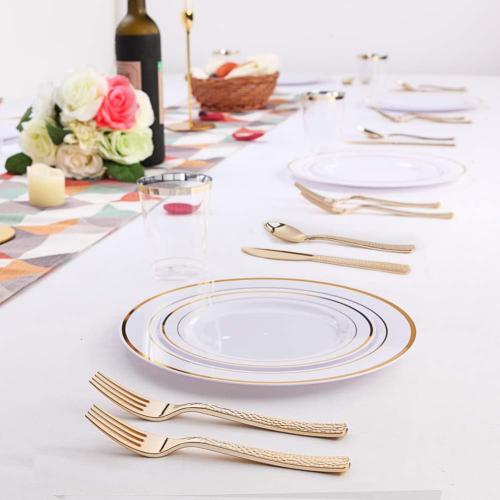 Supernal 360pcs Plastic Gold Silverware,Cutlery,Disposable Utensils,120 Plastic Knives,120 Gold Forks,120 Disposable Spoons,Perfect for Birthday,Party,Wedding