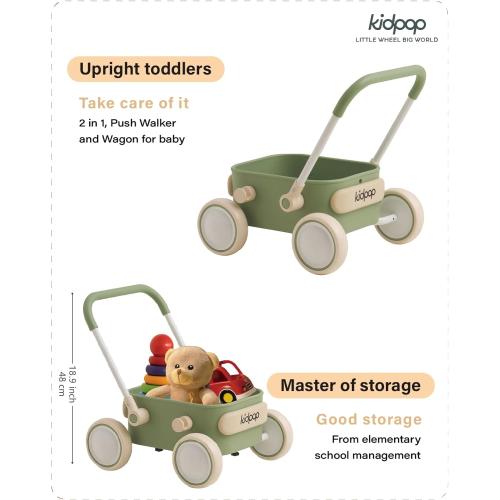 PULA Baby Push Walker with Wheels Toddler Wagon for First Learner Baby Toys 6-12 Months, 1 Year Old Birthday Gifts, Indoors and Outdoors (Green)