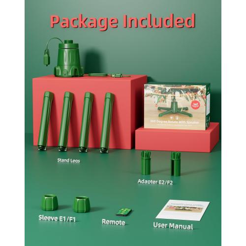 Musical Rotating Christmas Tree Stand with Memory Function, Built-in 6 Outlets 800W, Anti-tilt Noiseless 360 Degree Spinning Stand with Remote and Speaker, Up to 9ft 120 lb Artificial Trees