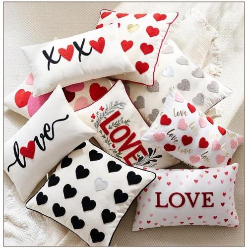 Valentines Pillow Cover 18x18 Inch - Embroidered Day Red White Hearts Design Throw Decorations Soft Cushion Case Home Decor for Couch, Sofa, or Bed(G,2pcs)