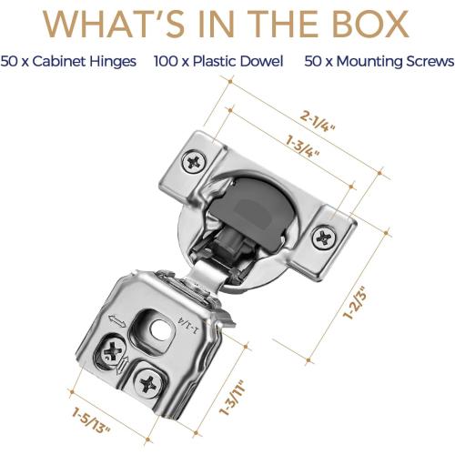 Ravinte 50 Pack 25 Pairs 1-1/4 inch Overlay Soft Close Hinges for Kitchen Cabinet Hinges Satin Nickel Hidden Hinges Stainless Steel Concealed Hinge self Closing