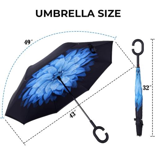 LLanxiry Inverted Umbrella, Windproof Vented Reverse Umbrellas for Rain | Double Canopy, C-Shaped Handle, Self-Standing, Waterproof, Upside Down, Drip-Reducing Design For Car Entry And Commuting