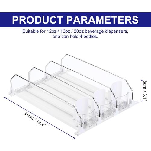 uxcell 3pcs Soda Can Organizer for Refrigerator, Self-Pushing Drink Organizer for Fridge, Width Adjustable Drink Dispenser Beverage Pusher For Pantry Vending Machine, White