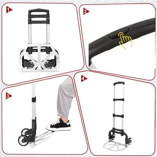 Folding Hand Truck Aluminum Portable Folding Hand Cart 180lbs Capacity Hand Cart and Dolly Ideal for Home, Auto, Office,Travel Use,Black