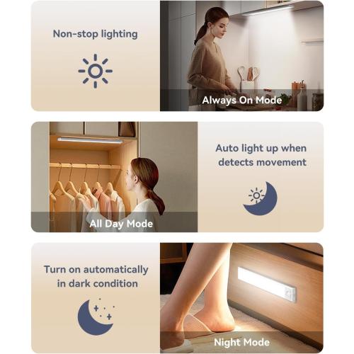 Under Cabinet Lighting, 3200mAh Rechargeable Motion Sensor Light Indoor, LED Battery Operated Cabinet Lights, Dimmable Closet Light, Wireless Under Counter Lights for Kitchen (2pack)