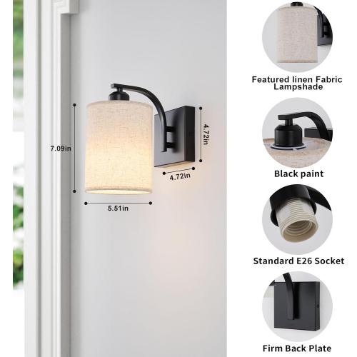 Black Rechargeable Battery Operated Wall Sconces Set of 2 with Remote, Wireless Dimmable Battery Powered LED Wall Lights, Cordless Wall Lighting Lamp Fixture for Bedroom Living Room