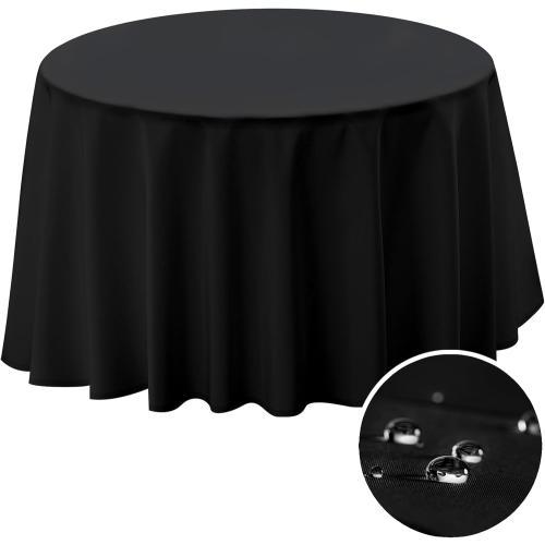 Table Cloth 60 Inch Round Tablecloth Fits Max50 Inch Diameter Table Top,Black Polyester Washable Wrinkle-Free Spillproof Tablecloth for Party Patio Cover