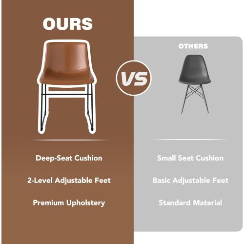 LSSBOUGHT Dining Chairs Set of 2, Mid-Century Modern Dining Room Chair Kitchen Chairs, PU Leather Farmhouse Upholstered Dinner Chair for Kitchen Dining Room,Brown