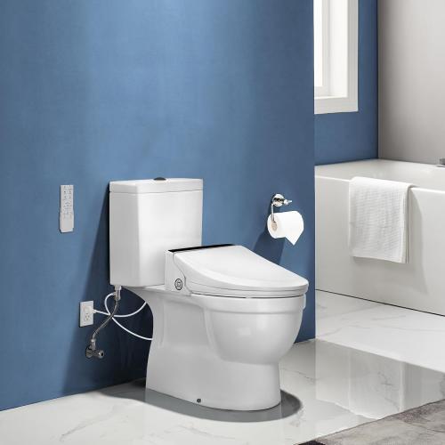 White Combier Bidet Toilet Seat with Heated Warm Water & Nozzle Wash, Auto-Dry, Quiet Close Lid, Wireless Remote - Electric Bidet Seat 102S-B(Elongated)