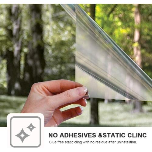 Filmgoo Window Privacy Film One Way Daytime Mirror Tint Treatments UV Heat Control Vinyl Stickers Sun Block Glass Paper Door Covering Reflective 35.4 Inch x 6.5 Feet Silver