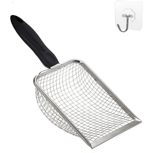 Cat Litter Scooper with Holder,Sturdy Litter Cleaner Corner Shovel,Stainless Steel Mesh Litter Scoop,Easy to Clean,Non-Slip Handle,Suitable for All cat Litter
