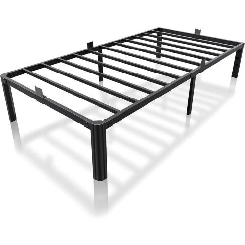 14 Inch Twin Size Metal Bed Frame, Heavy Duty Platform Bed Frame with Headboard Compatible, Under Bed Storage, Noise Free, No Box Spring Needed, Mattress Retainers, Easy Assembly