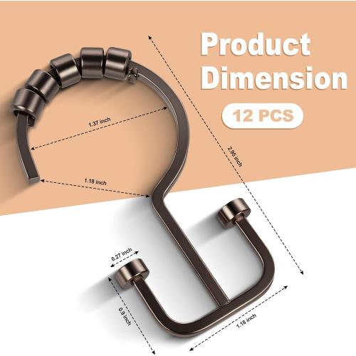 BBV Shower Curtain Hooks Rings, 12 Pcs Rust Resistant Metal Double Glide Shower Hooks for Bathroom Shower Rods Curtains (Bronze)