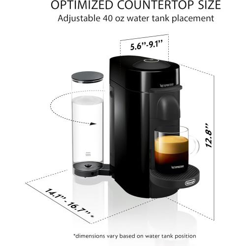 Nespresso VertuoPlus Coffee and Espresso Machine by De'Longhi with Milk Frother, Ink Black