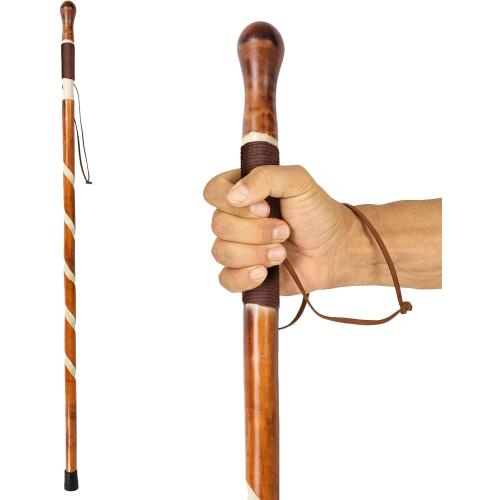 BROWN AND CREAM Vive Wooden Walking Stick - Willow Cane for Seniors Hiking & Balance - Heavy Duty Carved Twisted Wood Sticks for Men & Women - Stylish Support Pole for Outdoor Trekking & Weight Bearing