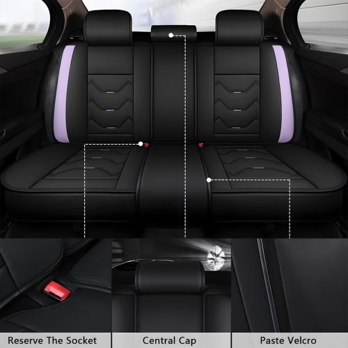 Leather Car Seat Covers Full Set 5 Seats SUV Truck Black Purple Waterproof | Fit Sedan Vans Leatherette Cushion Protector Compatible with Most Honda Chevy Ford Hyundai Nissan Jeep No Pillows