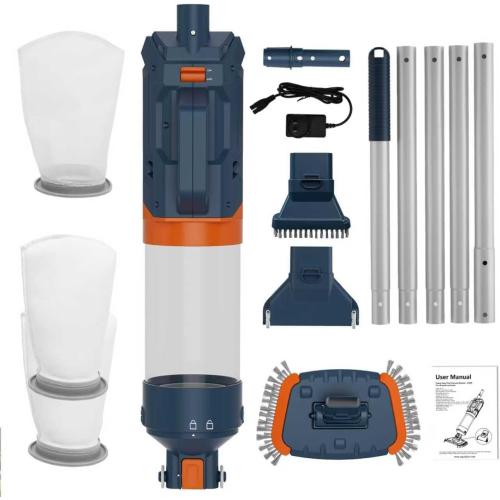 Cordless Heave Duty Pool Vacuum-True Powerful Suction 16.8 GPM, 60M Run-time, 25µm Ultra Fine Mesh Filter, Handheld Rechargeable Hot Tub Cleaner with Poles for Above Ground&Inground Pool