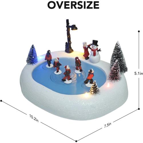 Christmas Village Ice Skating Rink, Colorful Lighted Animated Musical Winter Snow Village Indoor Decoration