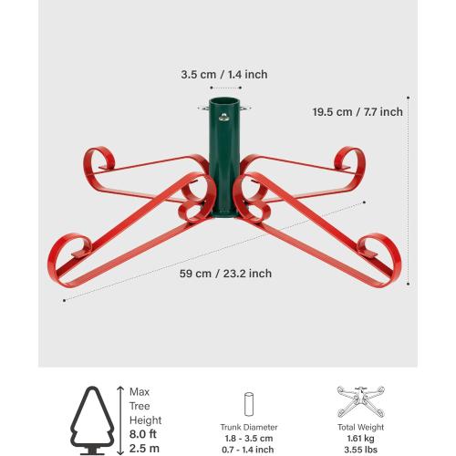Christmas Tree Stand for Artificial Trees 4 to 8 Foot Christmas Fake Tree Holder for Green & Red Indoor Outdoor Party Christmas Tree Ornaments Fits Up to 1.4 Xmas Tree Trunks