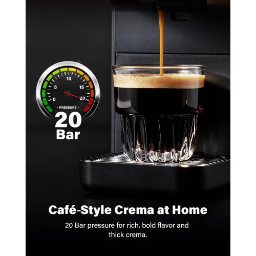 20 Bar Espresso Machine, Compatible with Nespresso Original & Dolce Gusto Capsules, Ground Coffee & ESE Pods, 47.3oz Tank, One-Touch Boil, Smart Controls, Drip Tray & Storage