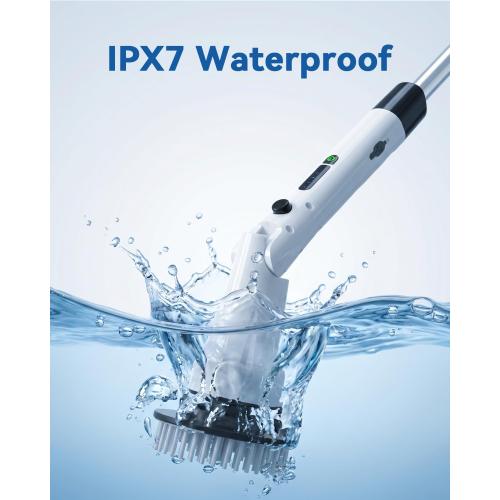 Electric Spin Scrubber, Hillyfe Bathroom Scrubber Electric with 7 Replaceable Brush Heads, IPX7 Waterproof,300/400 RPM, 3 Adjustable Length,Scrubber Brush Electric for Bathtub Floor,White