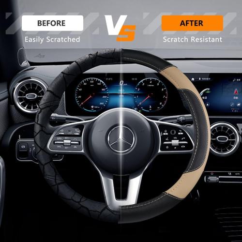 Leather Car Steering Wheel Cover, Universal Fit for Most Cars, Beige