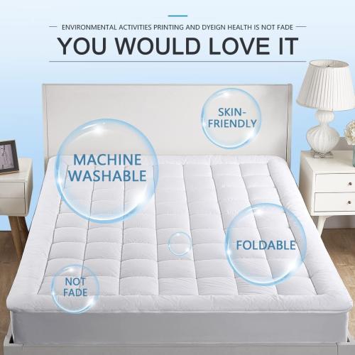 size: 60inX80in Mattress Pad Cover Top with Stretches to 18” Deep Pocket Fits Up to 8”-21” Cooling White  Bed Topper (Down Alternative, Size)