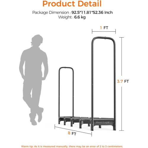 8ft Firewood Rack Outdoor with Cover, Heavy Duty Wood Racks Outdoor for Firewood, Indoor Firewood Storage Log Rack with Cover Wood Holder Set Black
