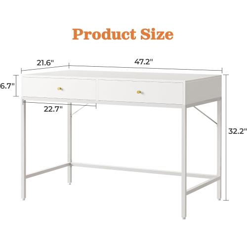 SUPERJARE Vanity Desk with Drawers, 47 inch Computer Desk, Modern Simple Home Office Desks, Makeup Dressing Table for Bedroom - White, 7997W