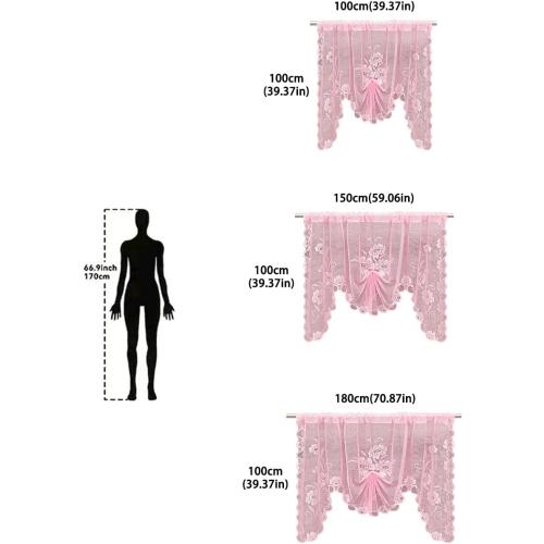 Jayla Pink Semi-Sheer Floral Lace Curtain Swag for Kitchen Half Window Bathroom Decoration Rod Pocket,39 x 39 Inch, 1 Panel
