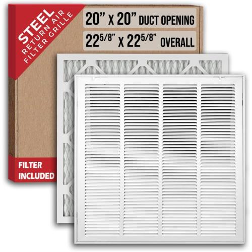 Fits 20x20 Duct Opening | Filter Included Steel Return Air Filter Grille by Handua [Removable Door] | Vent Cover Filter Grill | White | Outer Dimensions: 22 5/8W X 22 5/8H