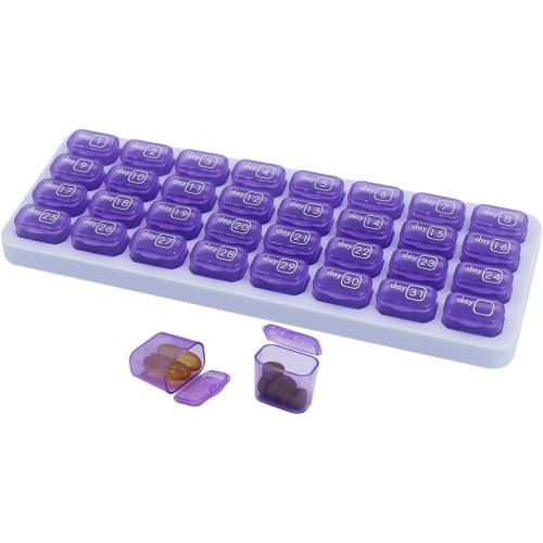Monthly Pill Organizer, Large Travel Pill Box 31 Day, Daily Pill Case, Pill Holder Container for Vitamin, Medicine, Supplement, Fish Oil, Purple