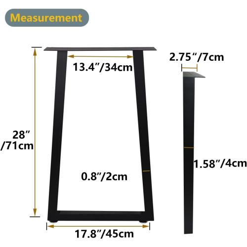 Metal Table Legs Heavy Duty Square Tube Desk Frame Industrial Dining/Coffee/Computer Table Legs, Set of 2(28-4X2mm, U-Shape)