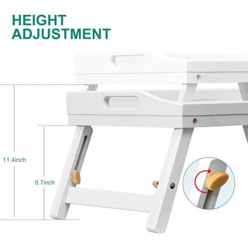 Bed Tray Table for Eating - Bamboo Breakfast Food Table with Phone Tablet Holder - Adjustable Height White Serving Tray with Folding Legs on Lap Sofa - Portable Laptop Snack Platter for Bedroom Picnic
