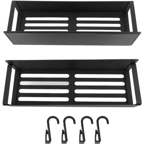 Magnetic Rack for Refrigerator, Magnetic Fridge Shelf for Kitchen, Wall Mounted Organizer with Hooks, Metal Black Shelves for Microwave Oven (2PCS Set)