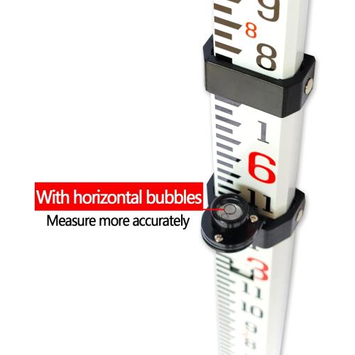 9-Foot Aluminum Grade Rod - 10ths，Grade Rod，Grade Stick for Laser Level，Survey Rod，Grade Rods，Survey Pole，With Bubble Level, 3-Stage Telescopic，Double-Sided Scale Telescopic Leveling Rod