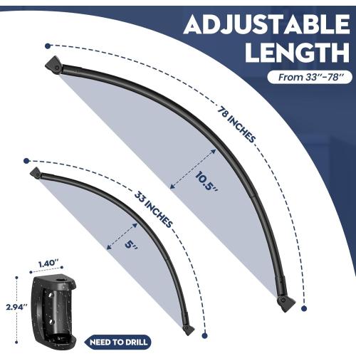 Black Curved Shower Curtain Rod 33-78 Inches Adjustable Splicing Design Need To Drill Shower Rods Curved Round Bowed Rust proof, Premium Stainless Steel Shower Curtain Rod for Bathroom, Bathtub, Stall