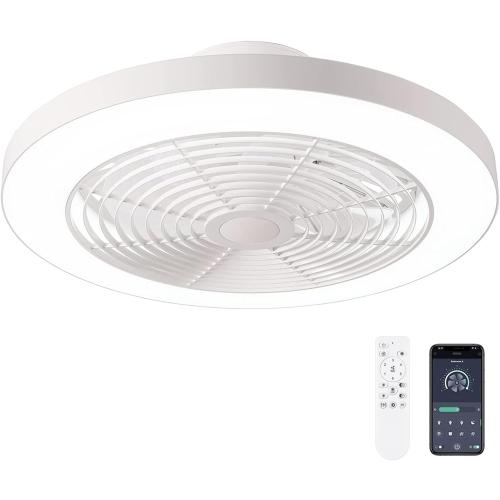 WHITE Orison Ceiling Fans with Lights, Low Profile Ceiling Fan with Lights and Remote, 6 Wind Speeds Smart Flush Mount Ceiling Fan for Bedroom, Kids Room and Living Room 19.7 (White)